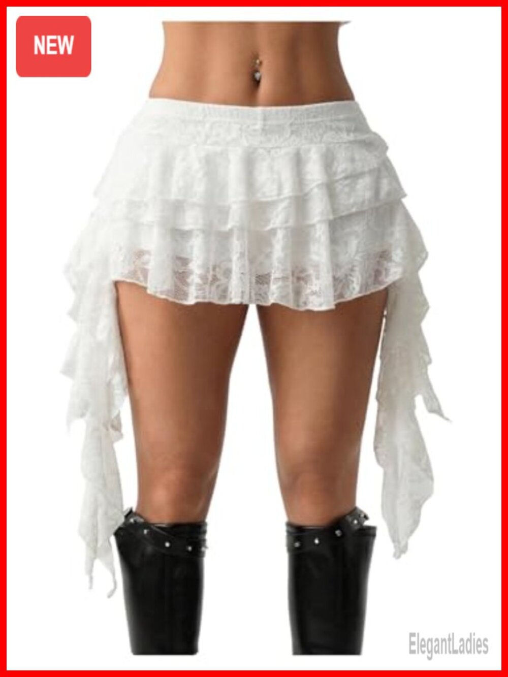 Y2K Ruffle Lace Mesh Asymmetrical Flowy Mini Skirt Skort